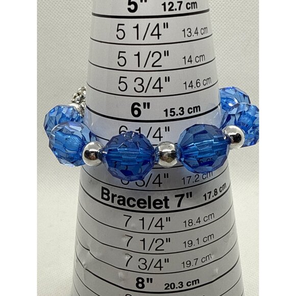 Blue Faceted Bead & Silver Stretch Bracelet For Women Adjustable - Picture 3 of 3